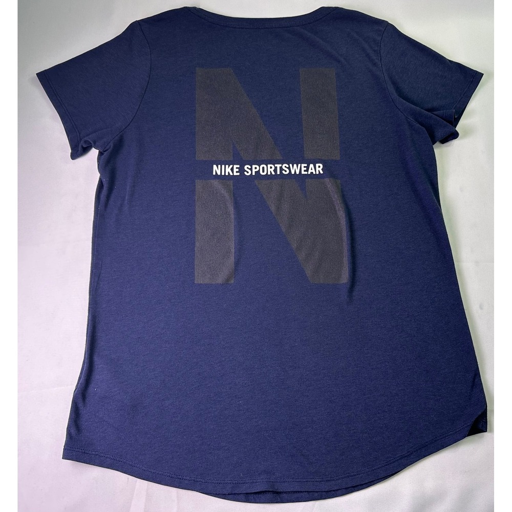 Nike Sportswear Womens Medium M Navy Blue Scoop Neck Tri-Blend Tee N Back Logo